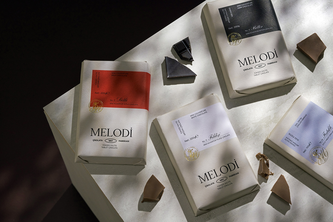 MELODİ 1957 chocolate packaging designed by a group of three