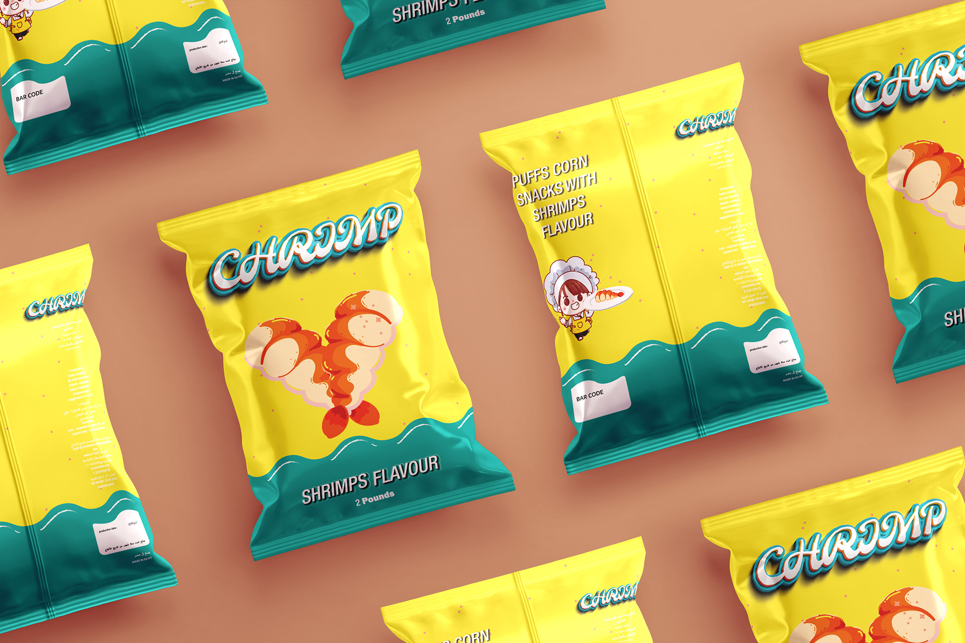Shrimp snacks packaging designed by Hadir Magdy